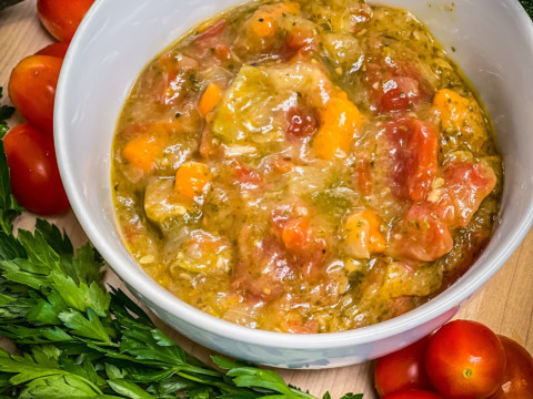 Pesto zucchini tomato soup