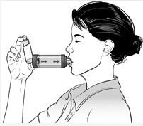 Graphic of someone using an inhaler.