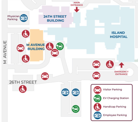 Campus map showing electric vehicle charging stations.