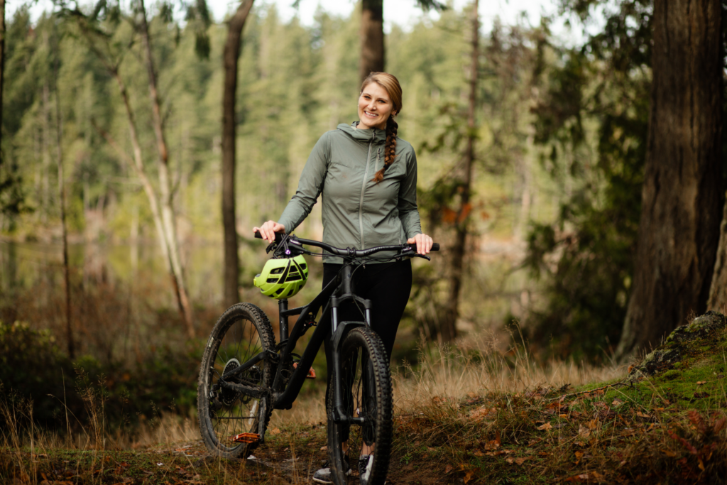 Family Medicine provider Elke Neuenschwander, MD with her mountain bike at Heart Lake.