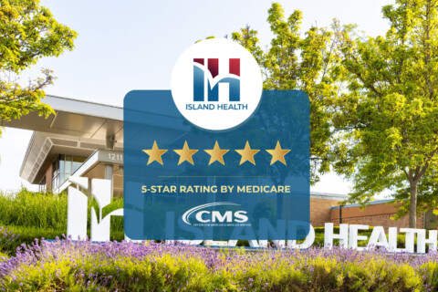 Medicare 5-star winner with Island Health main entrance in the background.