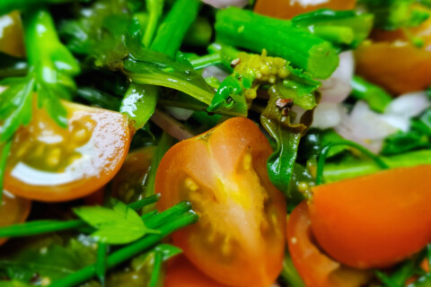 Plate of kale raab salad.