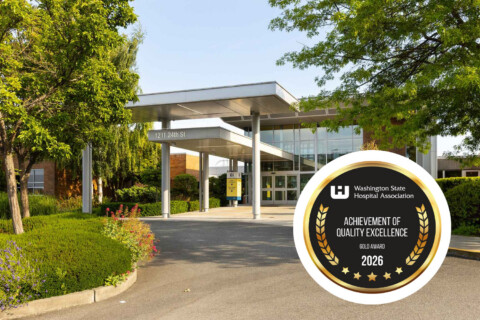 Exterior hospital photo with award.